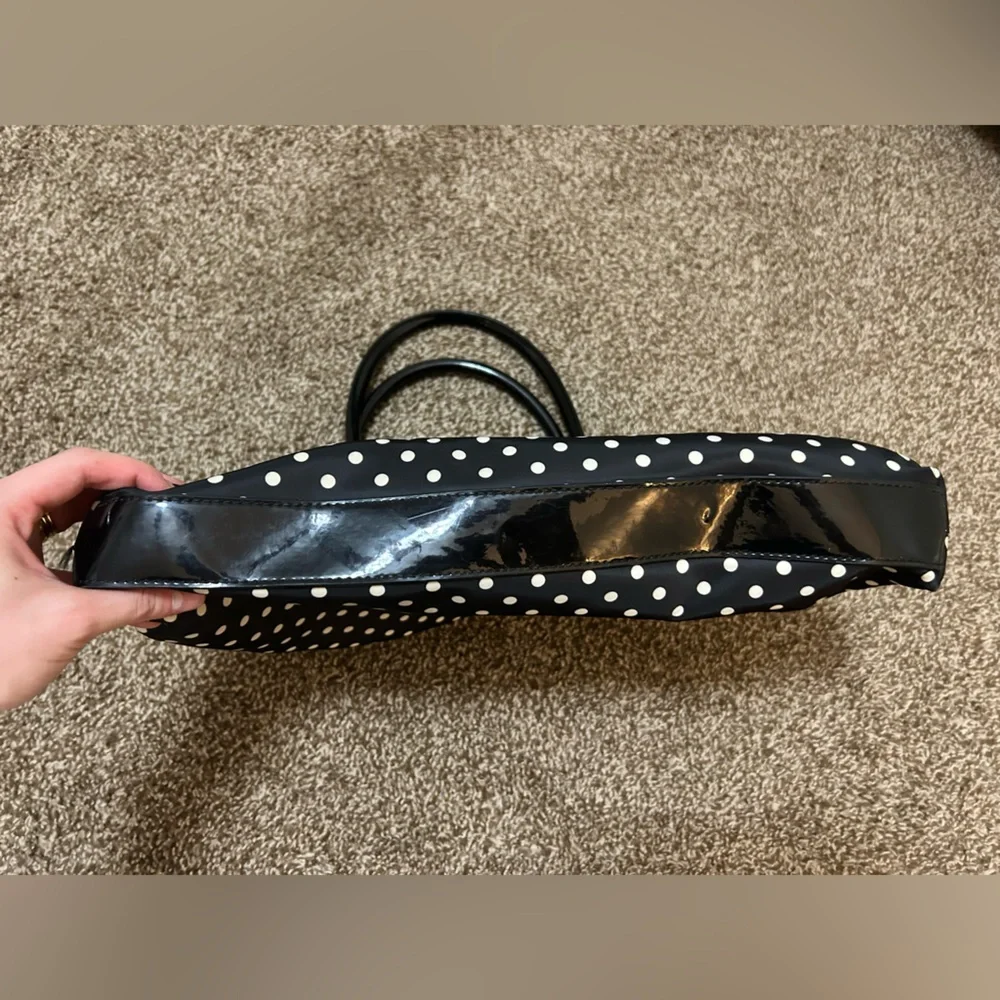 Kate Spade Calista Nylon Laptop Tote Bag, Leather Trim, Black Polka Dots